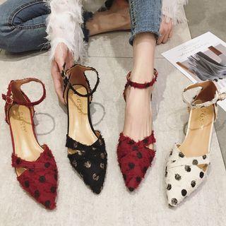 Dotted Ankle Strap Block Heel Sandals
