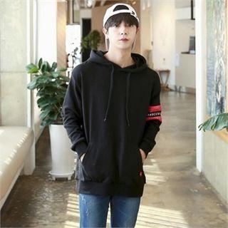 Striped-sleeve Printed Hoodie