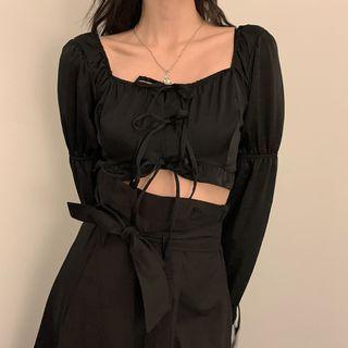 Set: Cropped Blouse + Lace Camisole Top