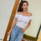 Beribboned Off-shoulder Cropped Top White - One Size