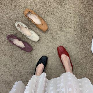 Frilled Trim Square-toe Faux-leather Flats