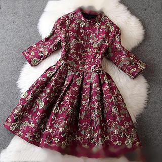 Elbow-sleeve Jacquard Dress