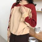 Lace Trim Long-sleeve Color Panel Top Almond - One Size