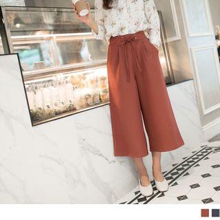 Cropped Lace Up Wide-leg Pants