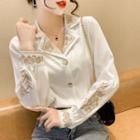 Open-collar Floral Embroidered Chiffon Shirt