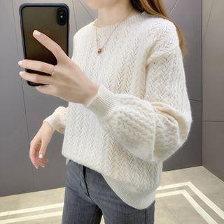 Long-sleeve Plain Cut-out Cable Knit Sweater