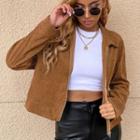 Long-sleeve Plain Collar Zip-up Jacket
