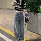 Striped Knit Cropped Top + High-waist Jeans