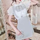 Short-sleeve Frill Trim Paneled Ribbon A-line Mini Dress