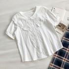 Plain Single-breasted Crewneck Short-sleeve Blouse White - One Size