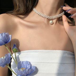 Faux Pearl Pendant Choker 2372 - As Shown In Figure - One Size