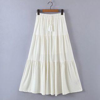 Tasseled Tiered Midi A-line Skirt