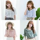 Elbow-sleeve Ruffle Tulle Inset Blouse