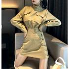 Mock-neck Military A-line Dress