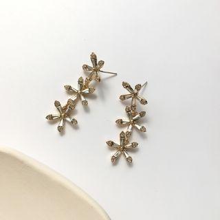 Rhinestone Flower Dangle Earring 1 Pair - S925silver Earrings - One Size