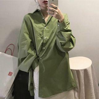 Long-sleeve Plain Shirt Green - One Size