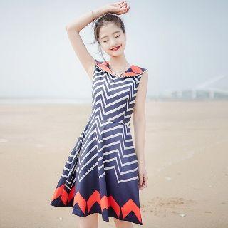 Sleeveless Collared Printed Dress