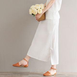 Plain Mushroom Pleated A-line Skirt