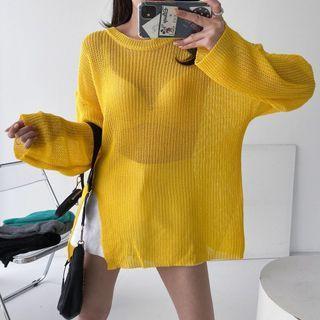 Slit-hem Open-knit Top
