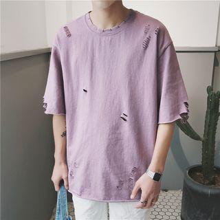 Couple Matching Elbow-sleeve Ripped T-shirt