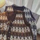 V-neck Argyle Button-up Sweater Vest