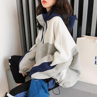 Color Panel Drawstring-cuff Hoodie