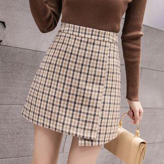 High-waist Asymmetric Plaid A-line Dress