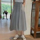 Midi A-line Skirt / Puff-sleeve Embroidered Shirt