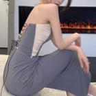 Two-tone Lace-up Slim-fit Dress