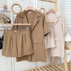 Set: Short-sleeve Light Blazer + Wide-leg Dress Shorts