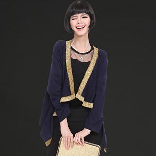 Patterned Trim Diagonal Hem Cardigan