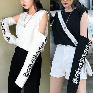 Cut-out Sleeve Printed Top
