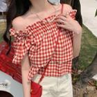 Off-shoulder Gingham Check Top