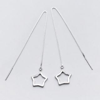 Rhinestone Star Threader Earring 1 Pair - S925 Sterling Silver Earring - One Size