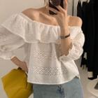 Off-shoulder Eyelet Ruffle Blouse White - One Size