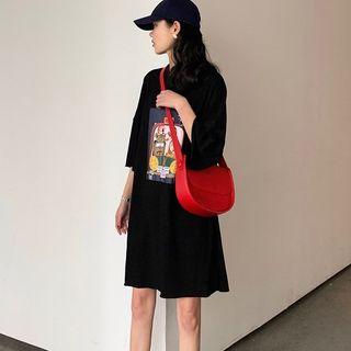3/4-sleeve Cartoon Printed T-shirt Dress