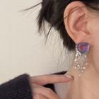 Heart Rhinestone Fringed Earring 1 Pair - Silver & Purple - One Size