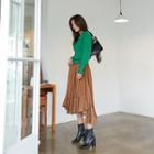 Asymmetric Pleat Long Skirt