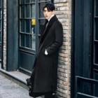 Peaked-lapel Long Wool Blend Coat With Sash