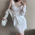 Mock Two-piece Long-sleeve Shirt Dress As Shown In Figure - One Size