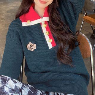 Ribbed Polo-neck Sweater Aqua Green - One Size