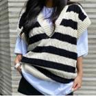 Striped Knit Vest Black & White - One Size