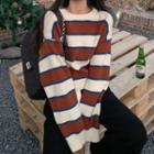 Color Block Round-neck Striped Top
