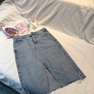 Split Hem Denim Skirt