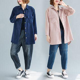 Plain Lapel Long-sleeve Shirt Jacket