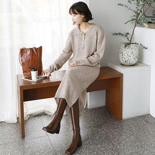 Rib-knit Midi Polo Shirtdress