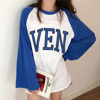 Bell Long Sleeve Color Panel Lettering T-shirt Dress