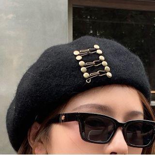 Studded Beret Hat Black - One Size