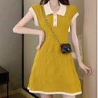 Cap-sleeve Contrast Trim A-line Dress