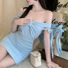 Off-shoulder Bow-accent Slim-fit Mini Dress